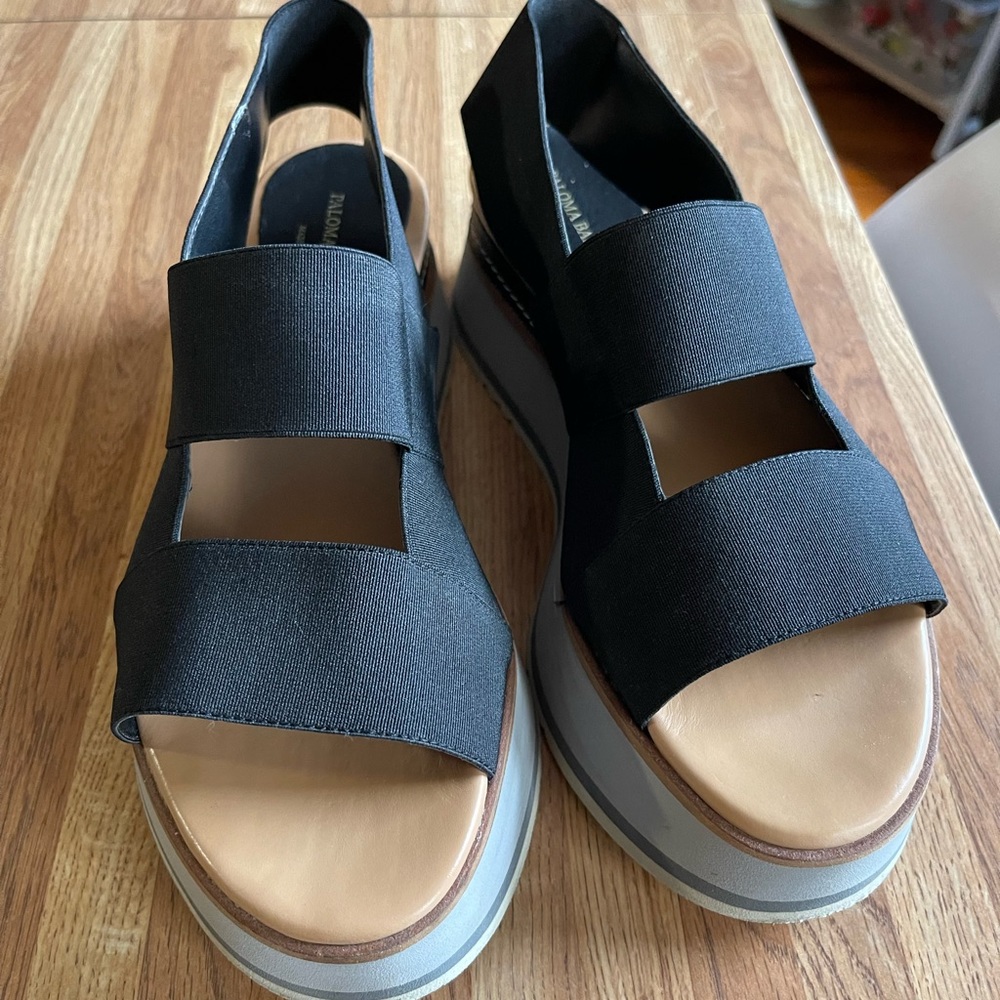 Paloma Barceló Wedge Sandals - Black, Gray and White